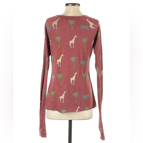 Wildfox Giraffe & Palm Tree Print Burnt Orange Long Sleeve Tee – Size XS - Picture 3 of 5